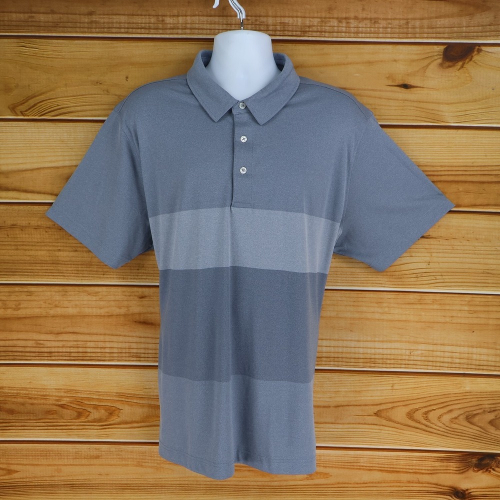 Falls Creek Polo Golf‎ Shirt Mens Size XXL Gray Striped 100% Polyester Stretch